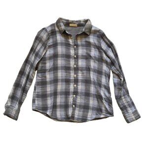 CP Shades Plaid Button Down Shirt Top Womens Small Blue Gray Cotton Long Sleeve